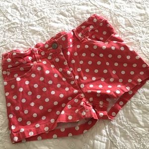 Mini Boden Red Dot Heart Pocket Shorts.